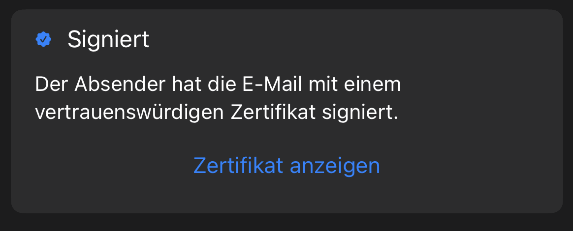 Beispiel einer signierten E-Mail unter iOS